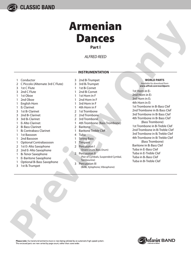 Armenian Dances, Part I - Concert Band Conductor Score & Parts (Digital Download)