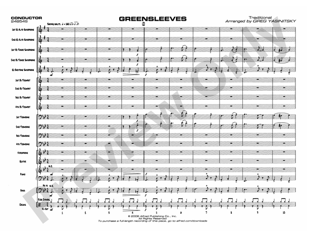 Greensleeves (Grade 3) - Jazz Ensemble Conductor Score & Parts (Digital Download)