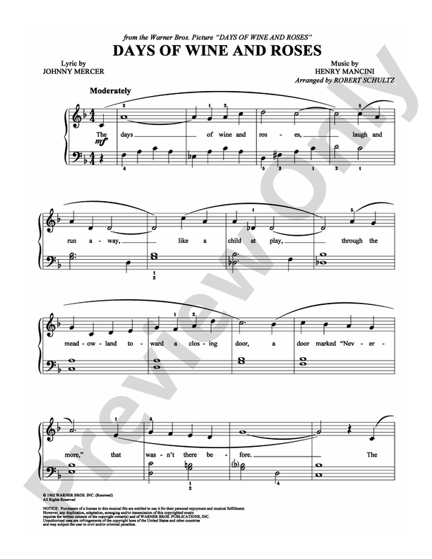 Days of Wine and Roses - Arr. Robert Schultz (DSM-PS-0010108) - Easy Piano (Digital Download)