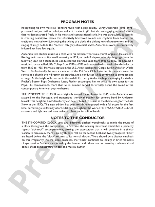 The Syncopated Clock (Grade 4) - Concert Band Conductor Score & Parts (Digital Download)