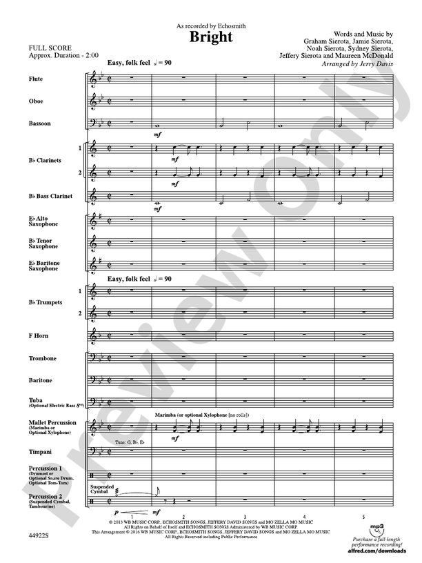 Bright - Concert Band Conductor Score & Parts (Digital Download)