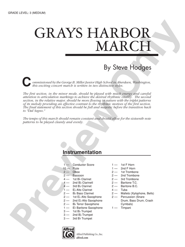 Grays Harbor March - Concert Band Conductor Score & Parts (Digital Download)