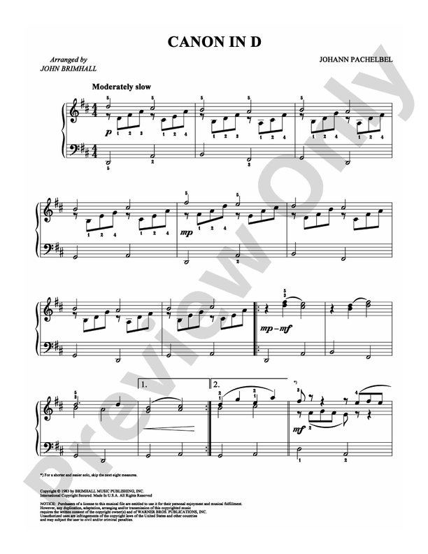 Pachelbel - Canon in D - Arr. John Brimhall - Piano (Digital Download)