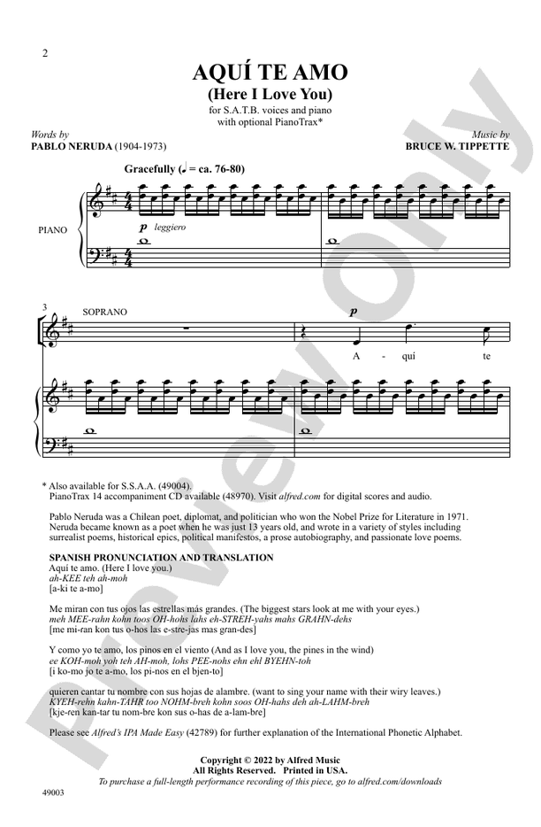 Aqui Te Amo - SATB Choral Octavo (Digital Download)