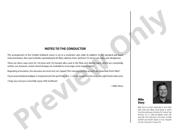 Little Sunflower – Jazz Ensemble Conductor Score & Parts (Digital Download)
