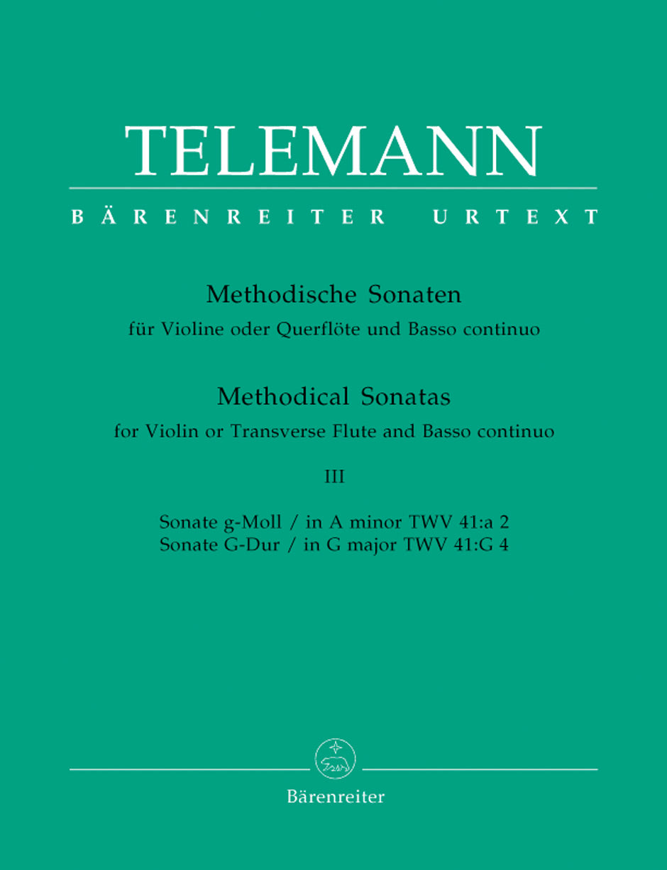 Telemann - Methodical Sonatas Volume 3 - Flute or Violin/Piano Accopmaniment Barenreiter BA2243