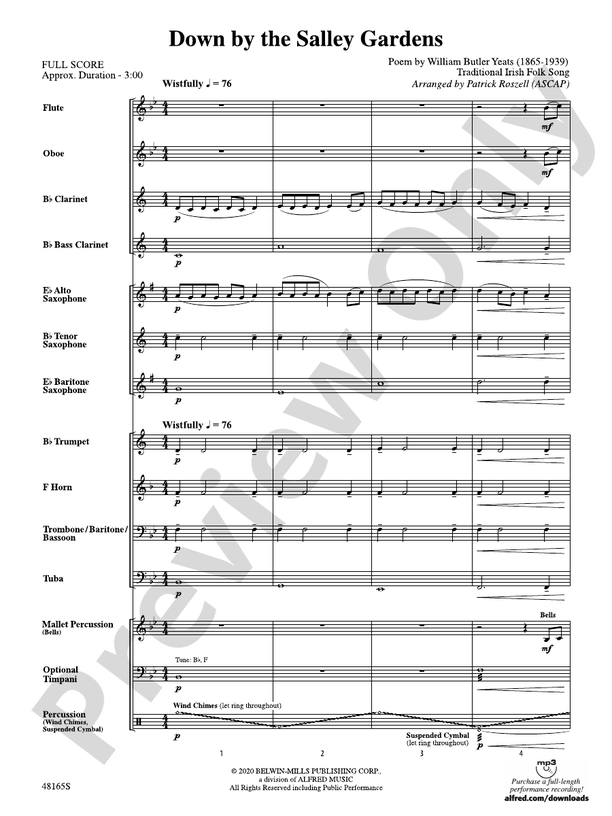 Down by the Salley Gardens - Concert Band Conductor Score & Parts (Digital Download)