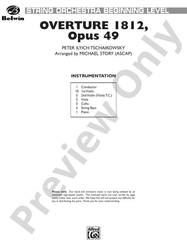 Overture 1812, Opus 49 – String Orchestra Conductor Score & Parts (Digital Download)