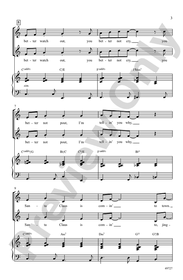 Santa Claus Is Comin' to Town - SSA Choral Octavo (Digital Download)