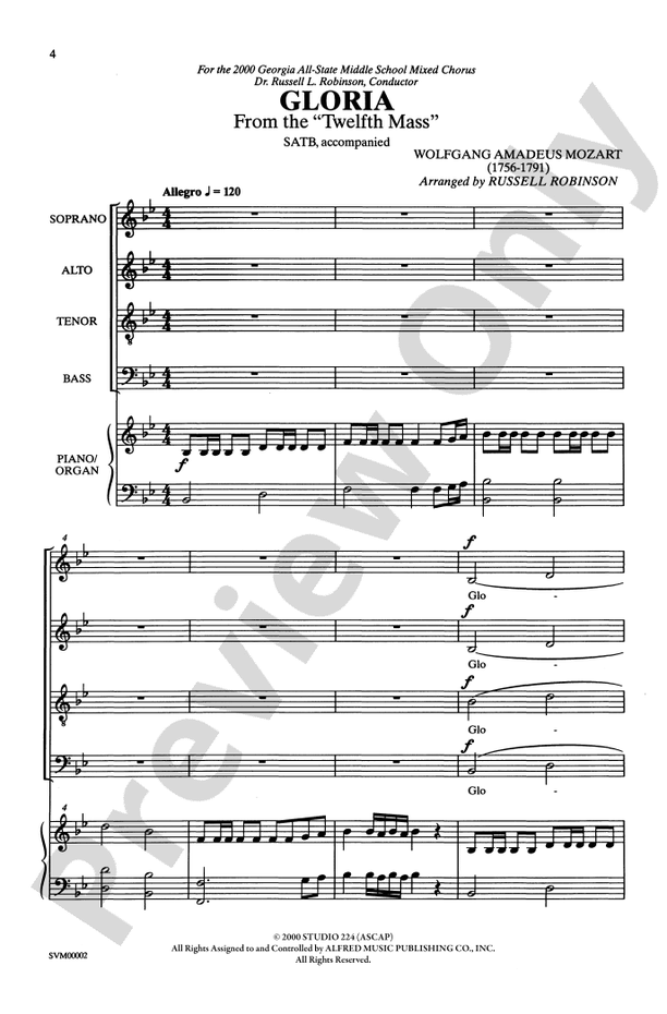 Gloria (from the Twelfth Mass) – SATB Choral Octavo (Digital Download)