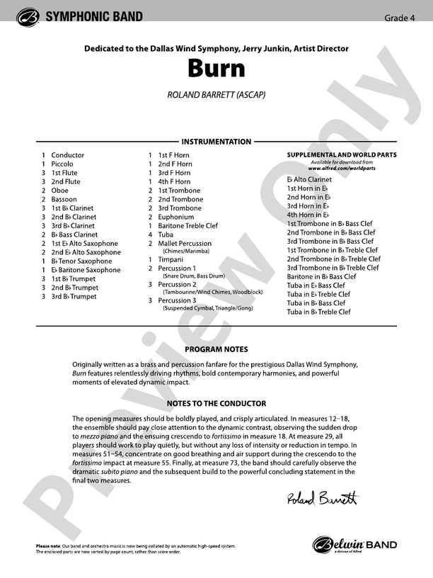 Burn - Concert Band Conductor Score & Parts (Digital Download)
