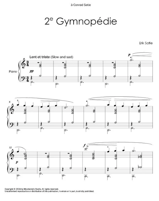 Satie - Trois Gymnopédies - Piano Solo Mondschein MSP528494