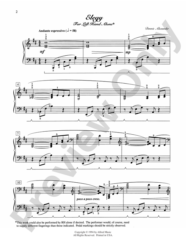 Elegy (for left hand alone) - Piano Solo (Digital Download)