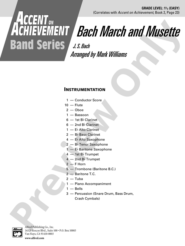 Bach March and Musette - Concert Band Conductor Score & Parts (Digital Download)