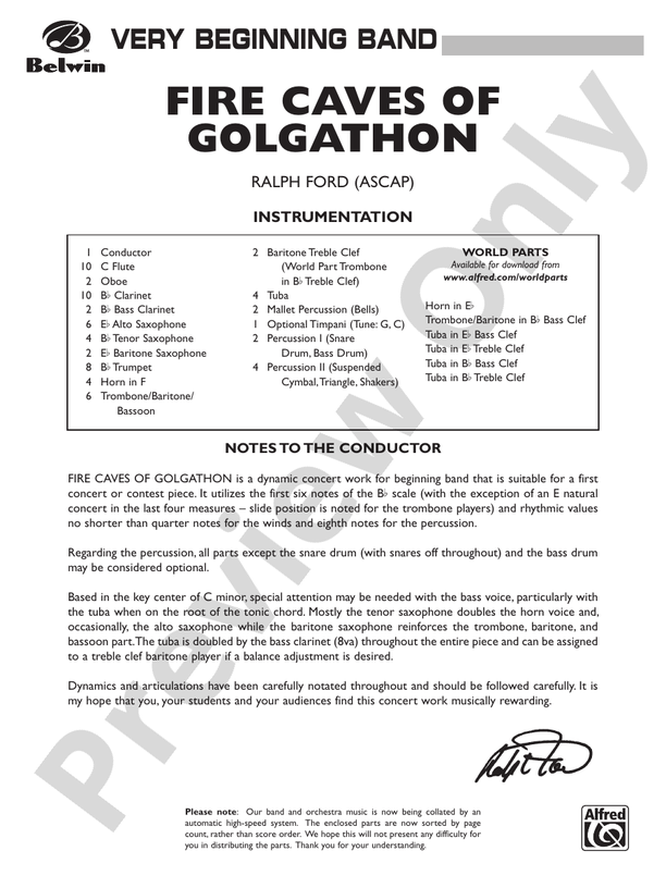 Fire Caves of Golgathon - Concert Band Conductor Score & Parts (Digital Download)