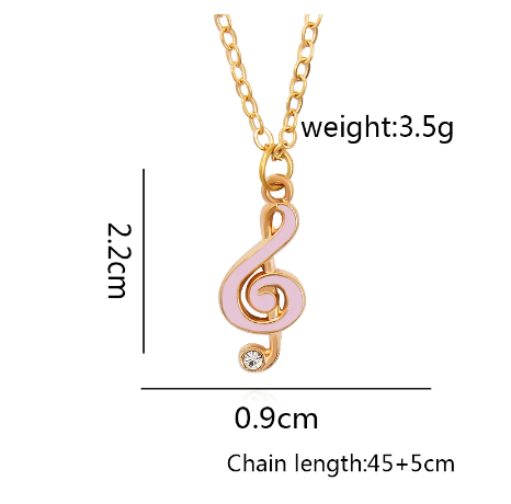 Pink Treble Clef Pendant with Diamonte and Gold Chain