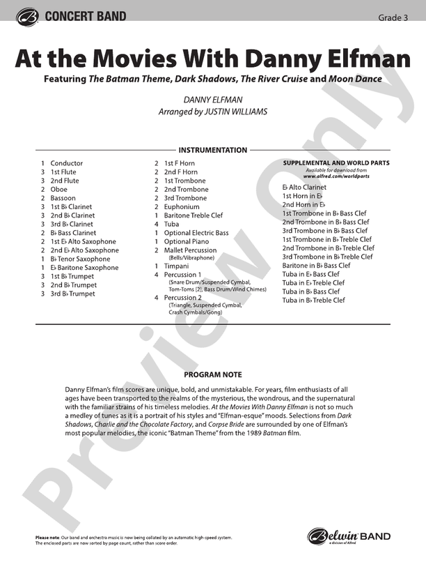 At the Movies with Danny Elfman - Concert Band Conductor Score & Parts (Digital Download)
