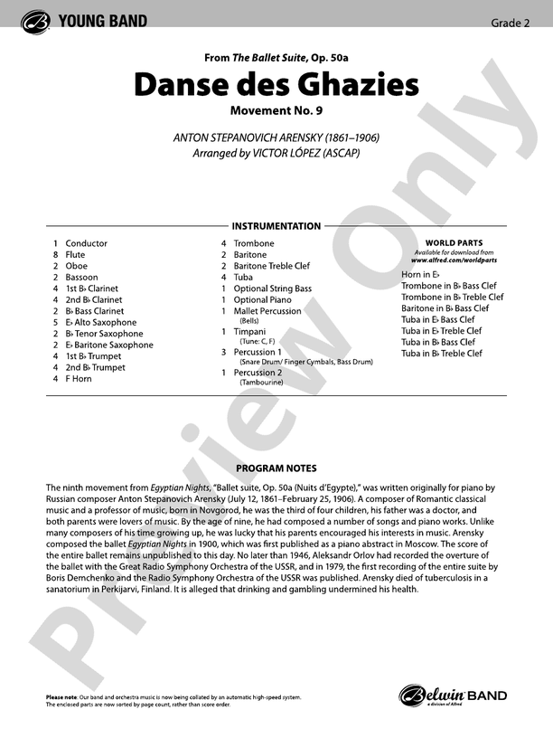 Danse des Ghazies (from The Ballet Suite, Op. 50a) - Concert Band Conductor Score & Parts (Digital Download)