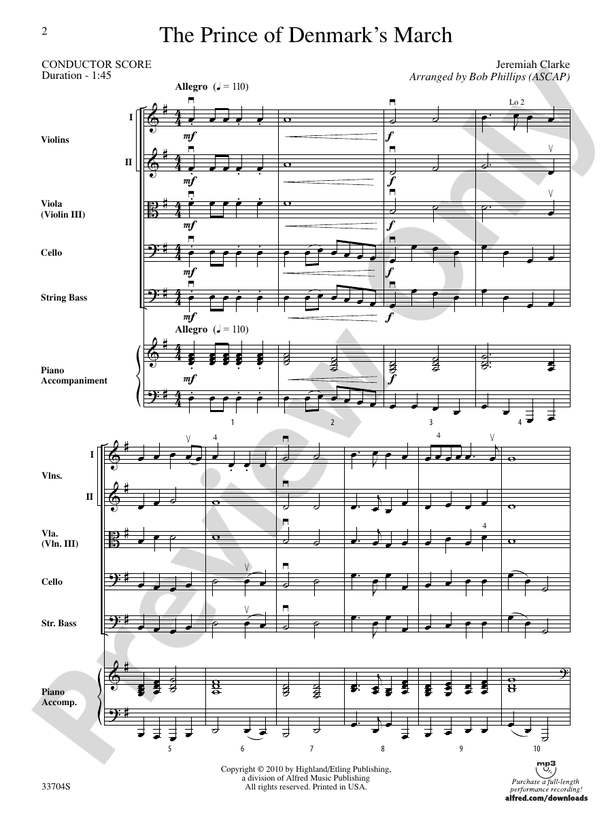 The Prince of Denmark's March – String Orchestra Conductor Score & Parts (Digital Download)