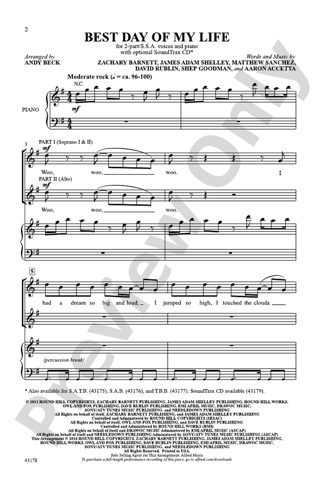 Best Day of My Life – 2-Part / SSA Choral Octavo (Digital Download)