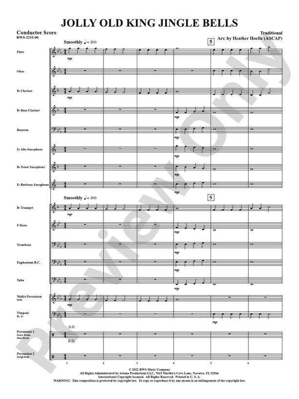 Jolly Old King Jingle Bells - Concert Band Conductor Score & Parts (Digital Download)