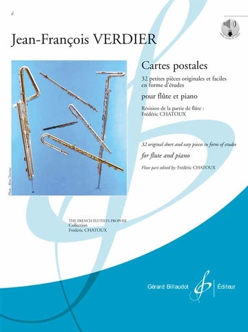 32 Cartes Postales Easy Pieces for Flute - Jean-Francois Verdier - Gerard Billaudot Editeur