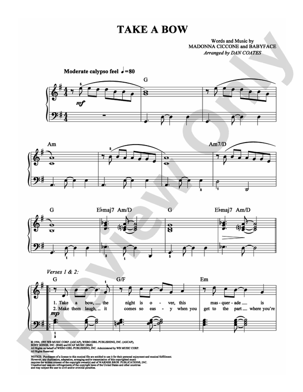 Take a Bow - Arr. Dan Coates - Easy Piano (Digital Download)
