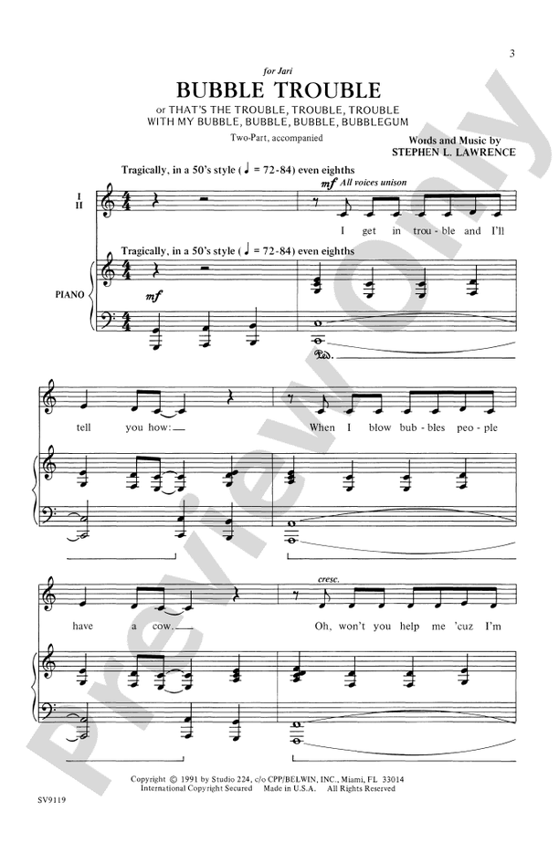 Bubble Trouble – 2-Part Choral Octavo (Digital Download)