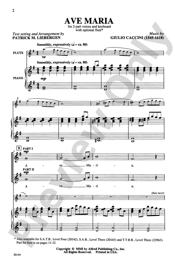 Ave Maria - Arr. Patrick M. Liebergen – 2-Part Choral Octavo (Digital Download)