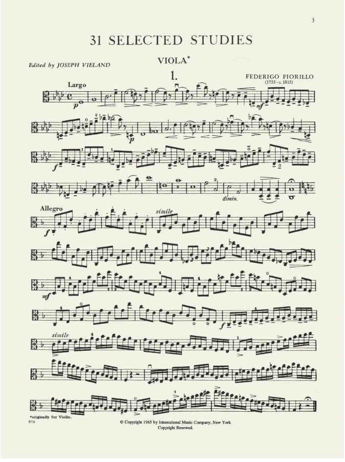 Fiorillo - 31 Selected Studies - Viola Solo edited by Vieland IMC IMC0970