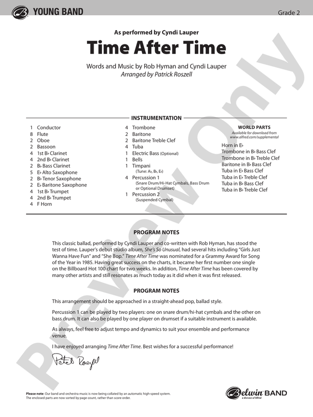 Time After Time - Concert Band Conductor Score & Parts (Digital Download)
