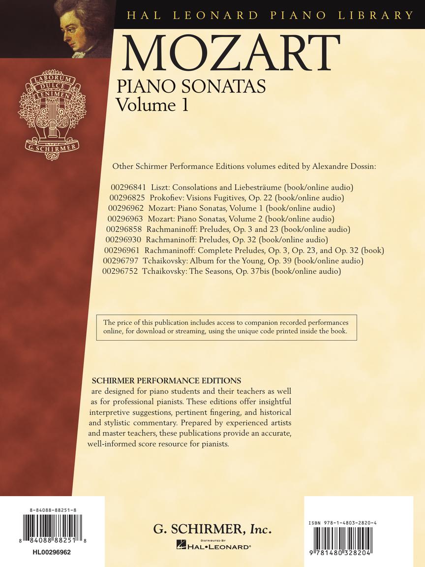 Mozart - Piano Sonatas Vol. 1 Book/OLA - Schirmer Performance Editions - Schirmer
