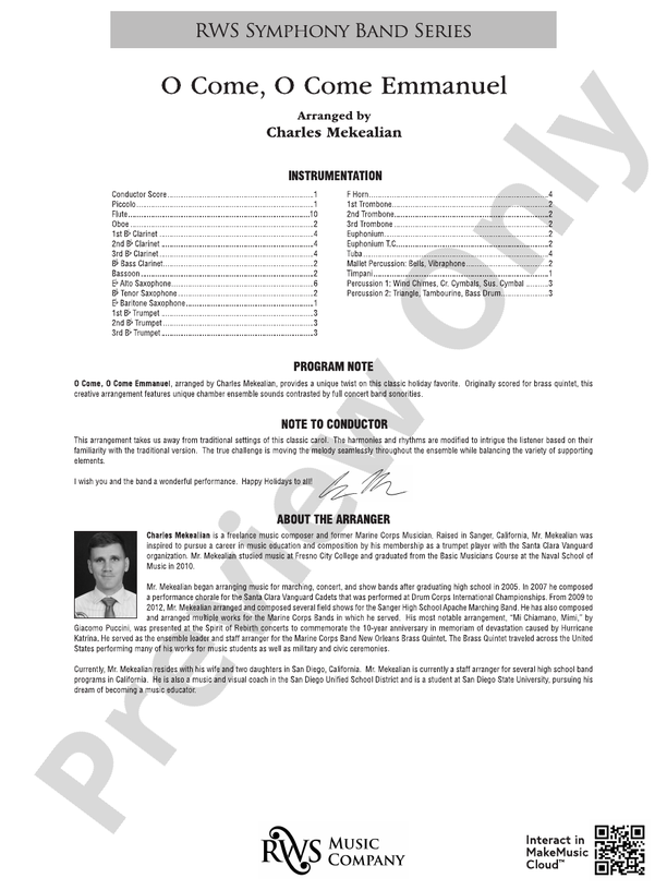 O Come, O Come Emmanuel - Concert Band Conductor Score & Parts (Digital Download)