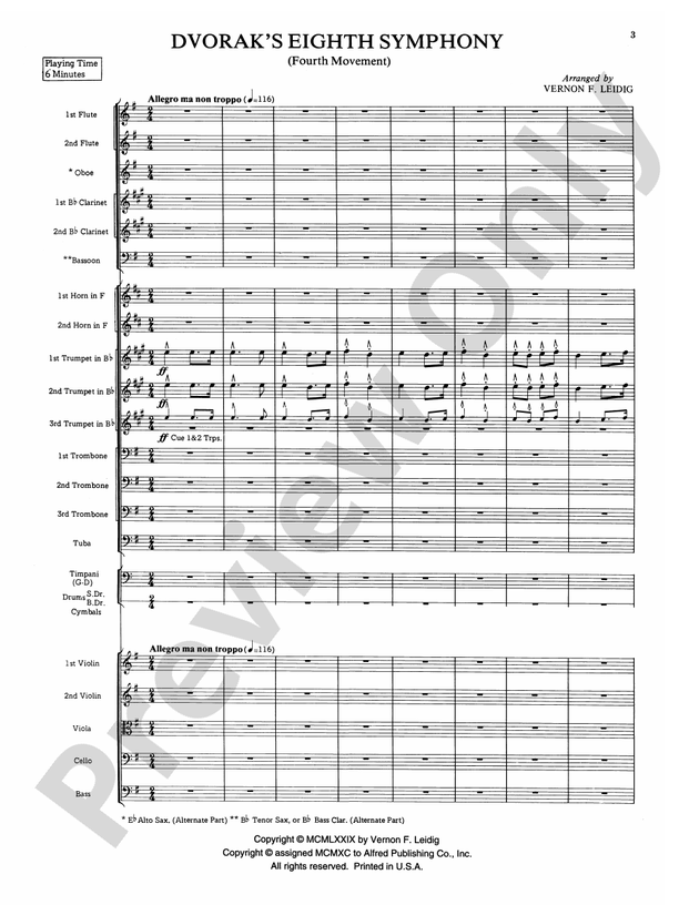 Dvorák's 8th Symphony, 4th Movement – Full Orchestra Conductor Score & Parts (Digital Download)