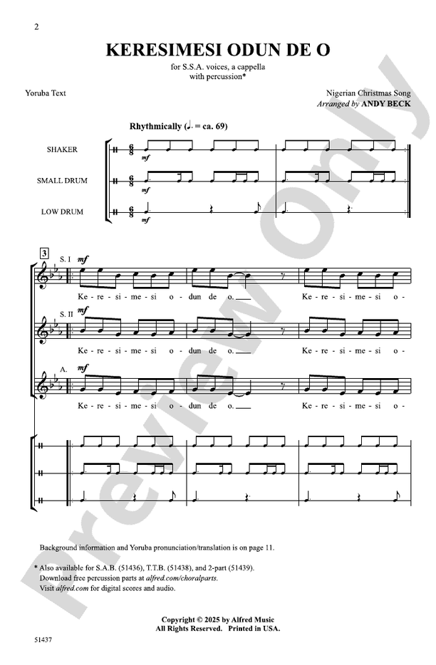 Keresimesi Odun De O - SSA Choral Octavo (Digital Download)
