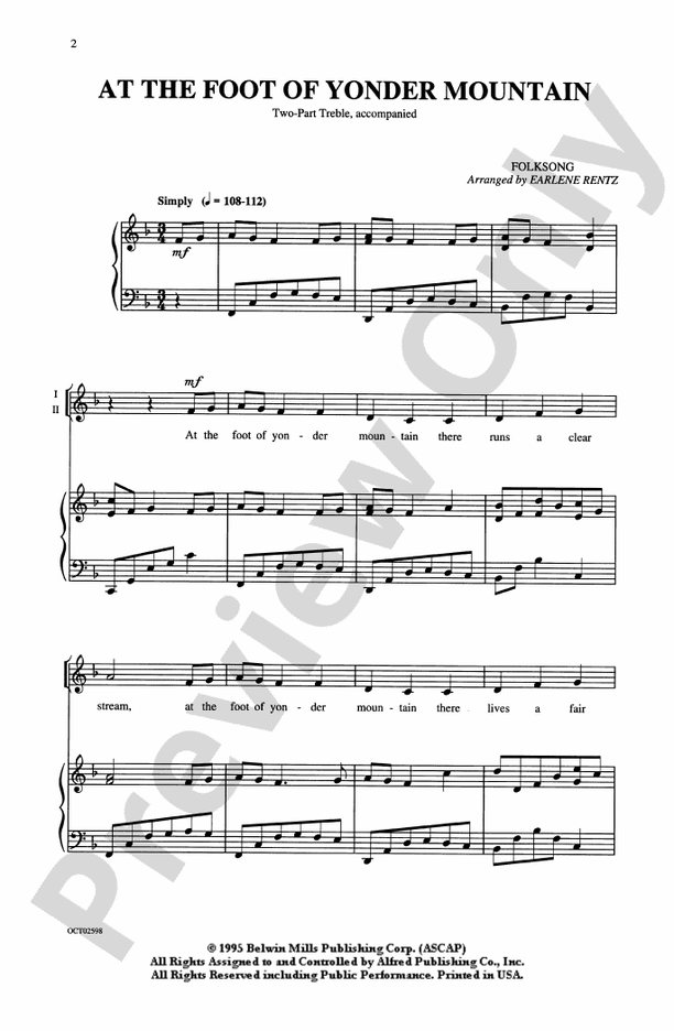 At the Foot of Yonder Mountain – 2-Part Choral Octavo (Digital Download)