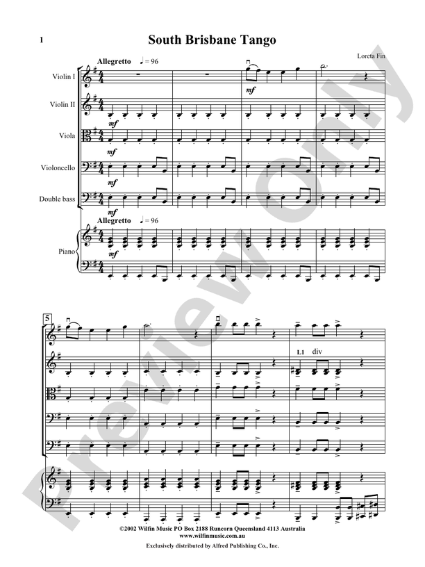 South Brisbane Tango - Loreta Fin – String Orchestra Conductor Score & Parts (Digital Download)