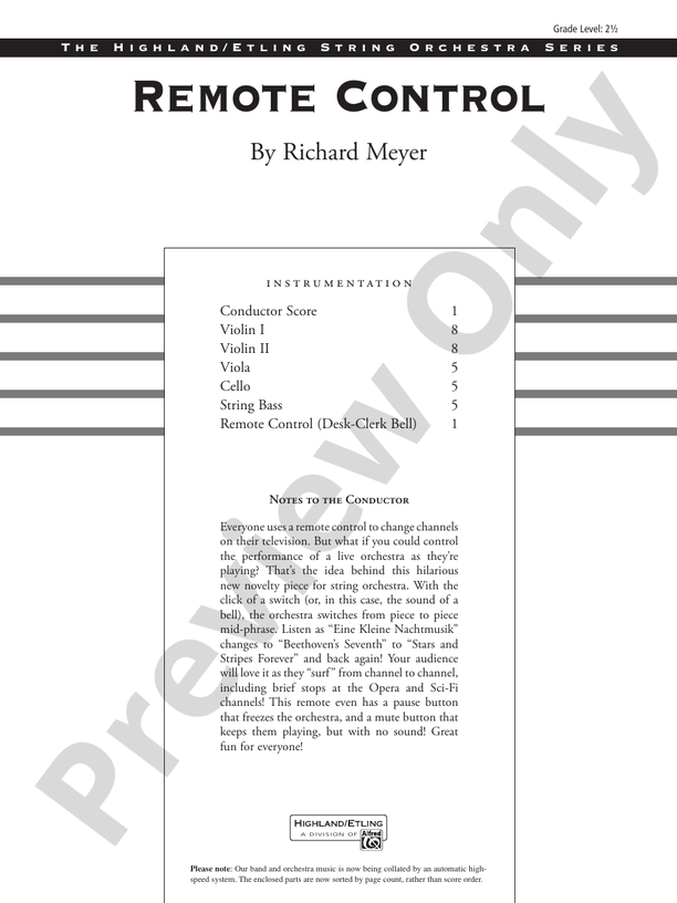 Remote Control – String Orchestra Conductor Score & Parts (Digital Download)