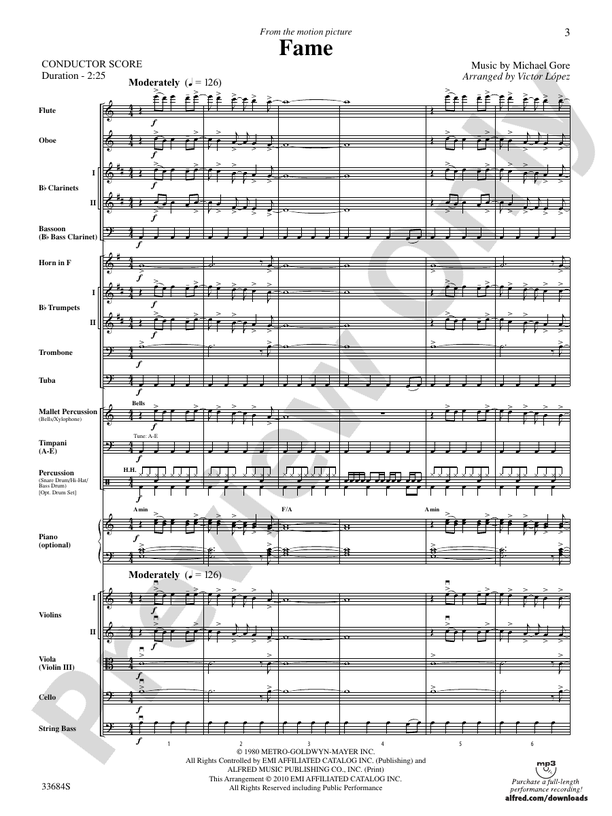 Fame (from the motion pictureFame) - Full Orchestra Conductor Score & Parts (Digital Download)