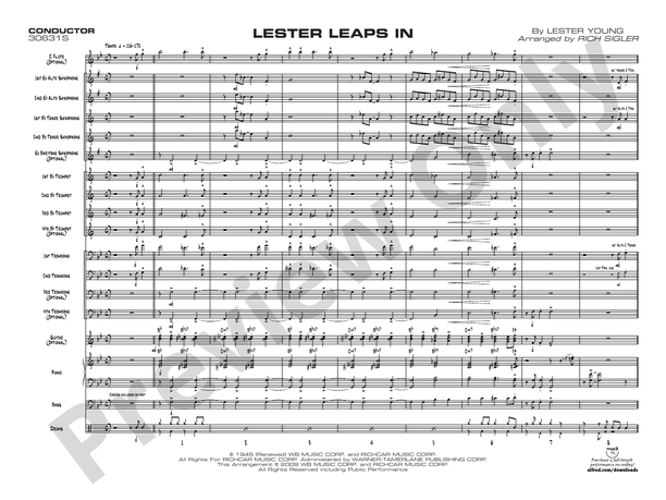 Lester Leaps In - Jazz Ensemble Conductor Score & Parts(Digital Download)