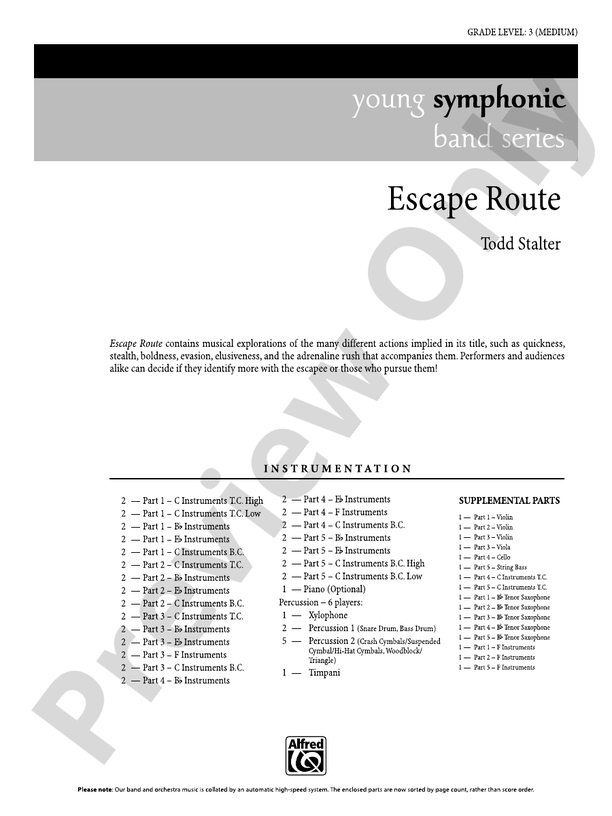 Escape Route (Flexible Arrangement) - Concert Band Conductor Score & Parts (Digital Download)