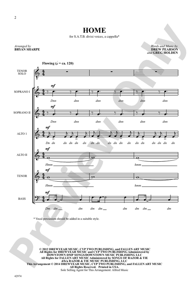 Home – SATB divisi, a cappella Choral Octavo (Digital Download)