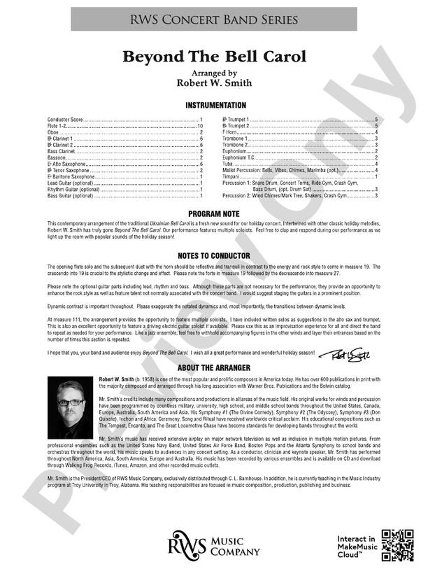 Beyond the Bell Carol - Concert Band Conductor Score & Parts (Digital Download)