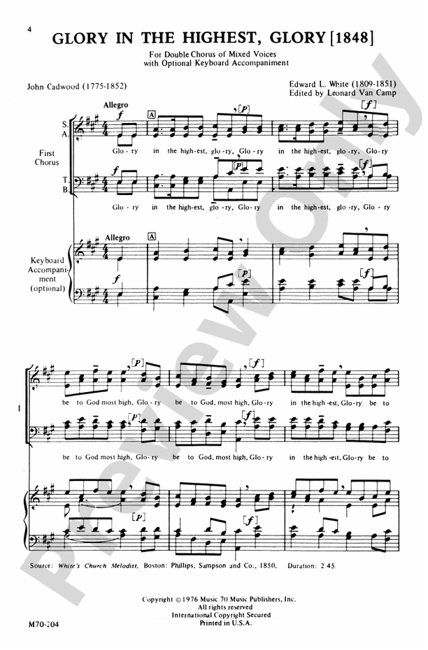 Glory in the Highest, Glory – SATB/SATB Choral Octavo (Digital Download)