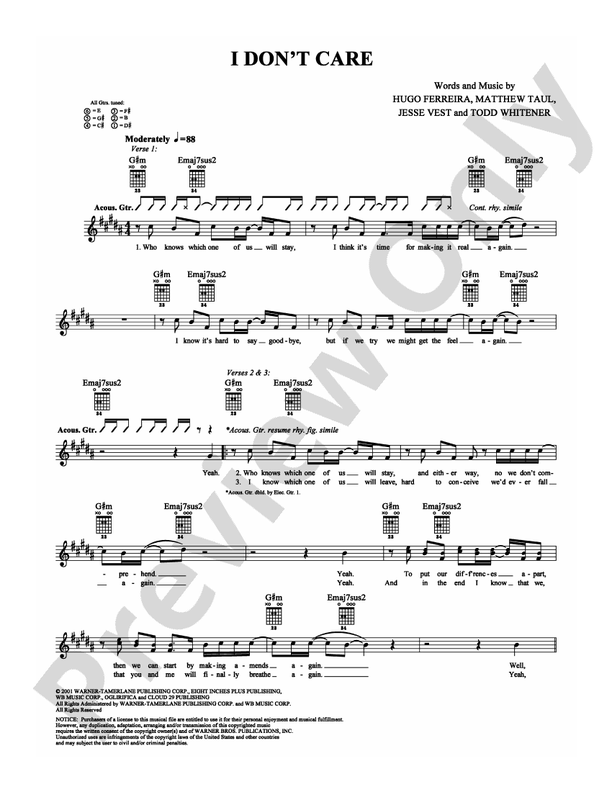 I Don't Care - Guitar TAB (Digital Download)