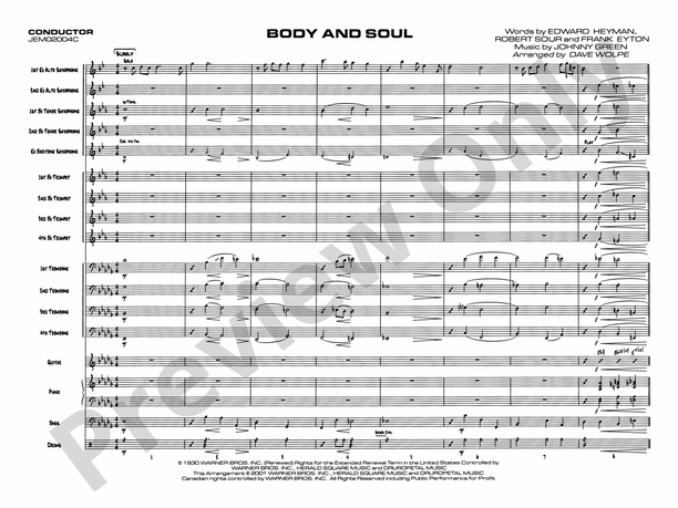Body and Soul (Grade 4.5) - Jazz Ensemble Conductor Score & Parts(Digital Download)
