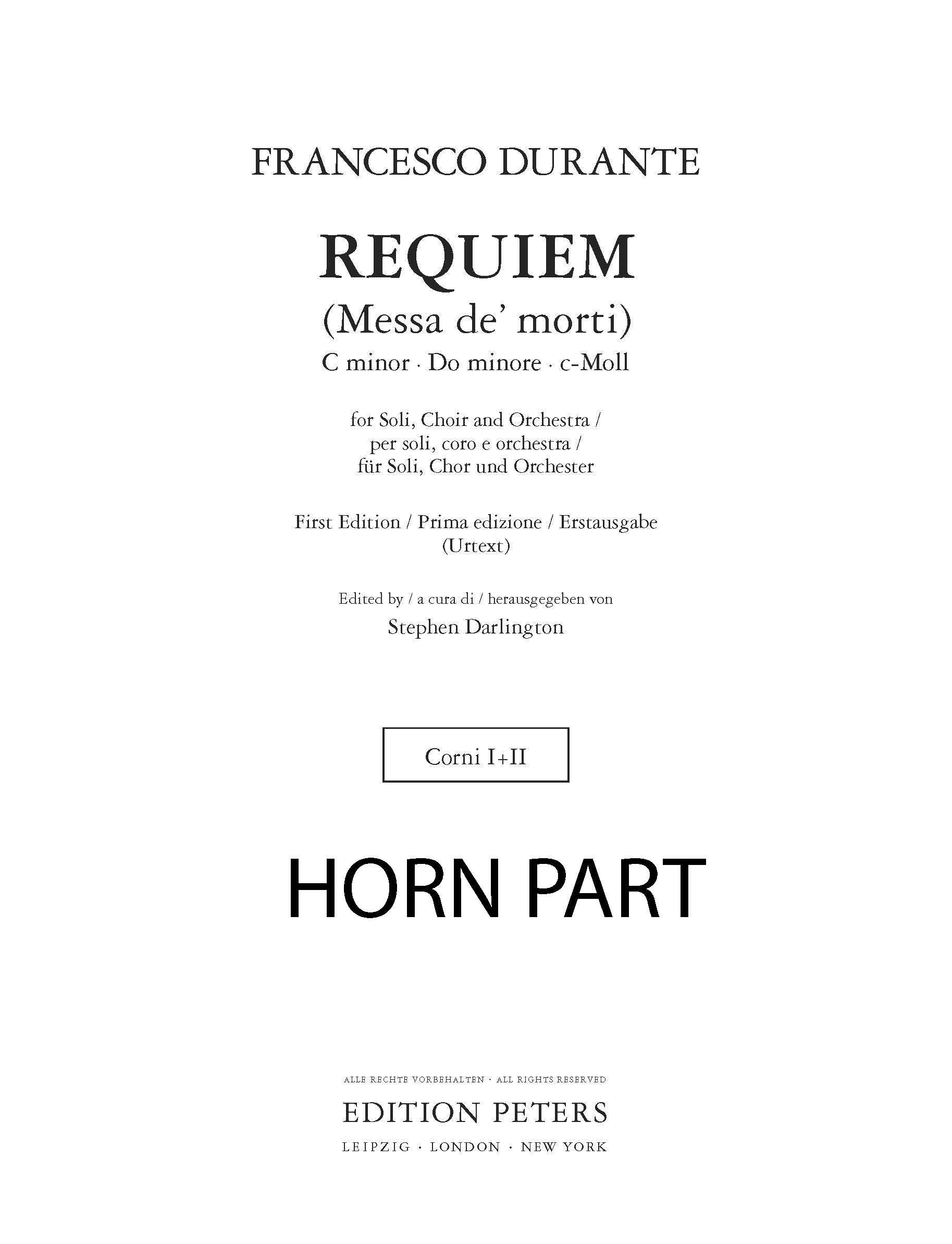 Durante - Requiem (Messa de' morti) (EP73044) - French Horn (Digital Download)
