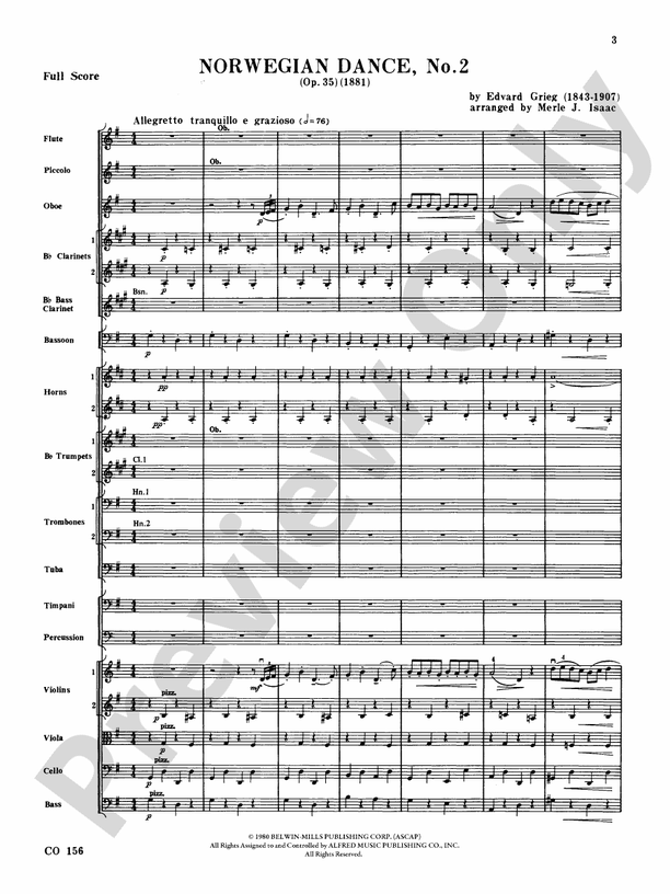 Norwegian Dances Nos. 2 & 3 – Full Orchestra Conductor Score & Parts (Digital Download)