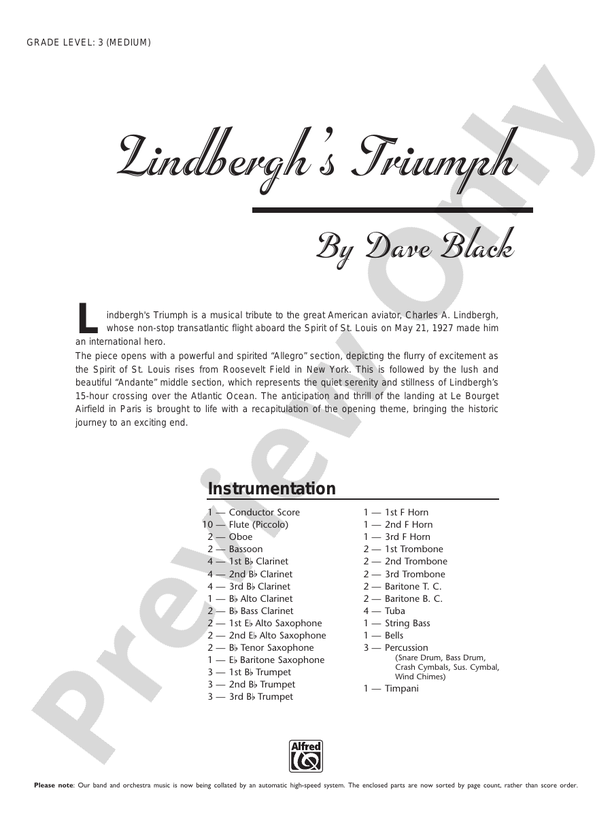 Lindbergh's Triumph - Concert Band Conductor Score & Parts (Digital Download)