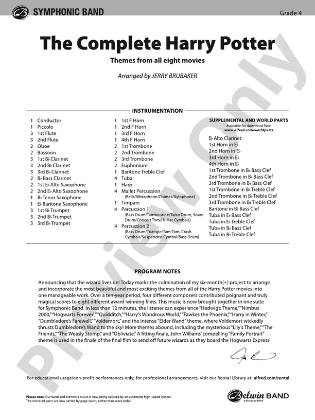 The Complete Harry Potter - Concert Band Conductor Score & Parts (Digital Download)
